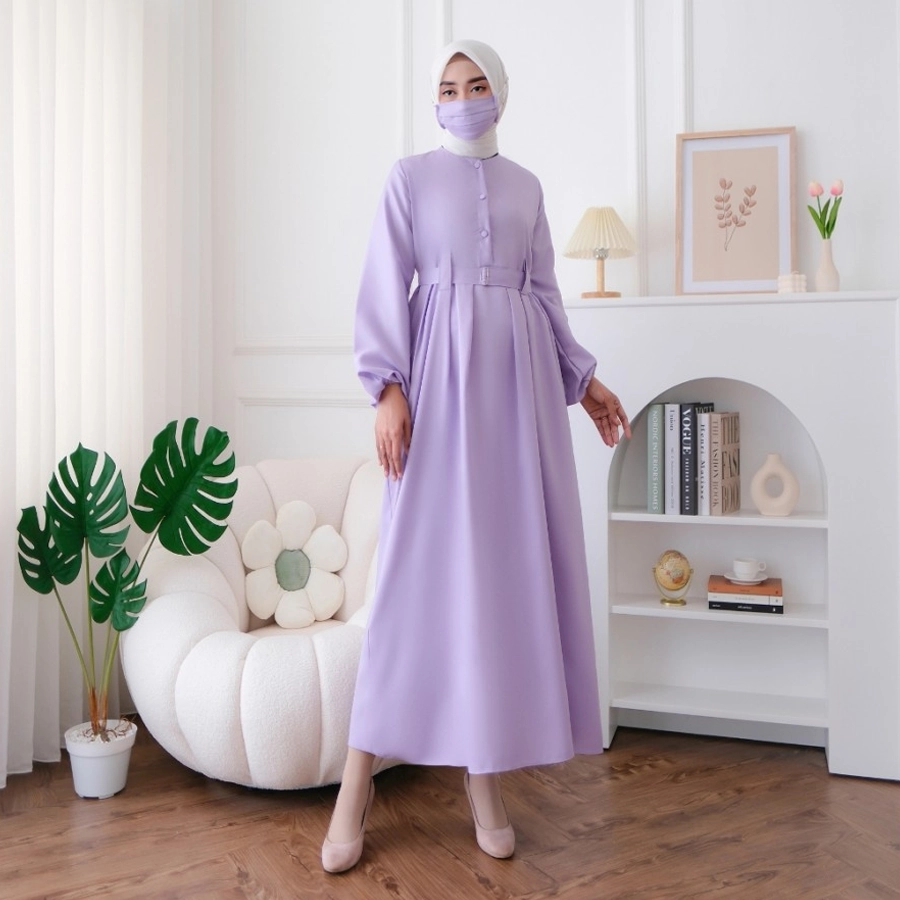 Baju Gamis Wanita Warna Putih Polos Set Hijab Syari Muslim - Image 4